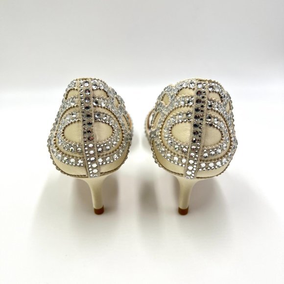Badgley Mischka Size 6 Ginny Jeweled Ivory Satin D'Orsay Low‎ Heels Pumps Shoes - Picture 7 of 13